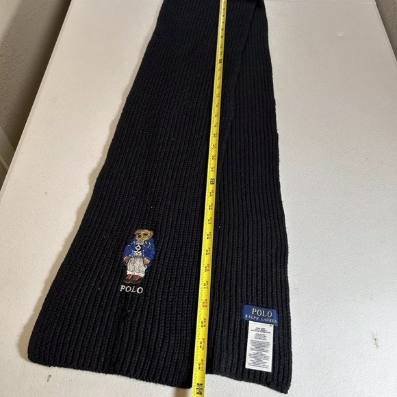 New Polo Ralph Lauren Knit Scarf Black Bear Muffler Wool Blend 9 X 72 Mens - Picture 7 of 8